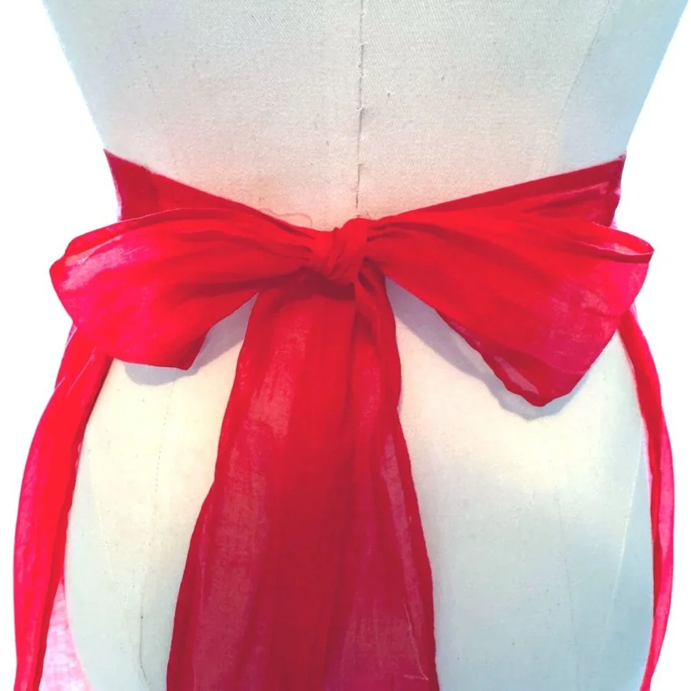 Vintage Hostess Half Apron Nylon Sheer w Floral Pocket & Ric Rac Trim‎ Handmade